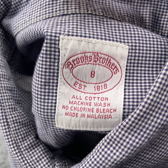 Brooks Brothers Shirt Womens 8 Blue Micro Check Cotton Button Up Classic Preppy - Picture 8 of 9